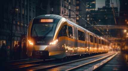 Obraz premium The train in the night city