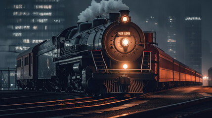 Fototapeta na wymiar steam train in the night city