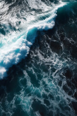 Close-up of the blue sea and white waves, overhead shot