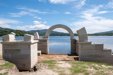 reconstruction of a gate of the Roman camp of Aquis Quarquennis. Galicia, Spain