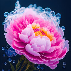 Obraz premium Amazing Peony with water splash and drops, generative ai