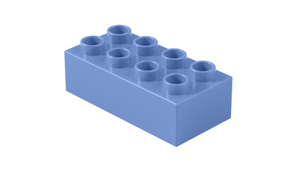 Cornflower Blue Plastic Block Isolated on a White Background. Children Toy Brick, Perspective View. Close Up View of a Game Block for Constructors. 3D illustration. 8K Ultra HD, 7680x4320