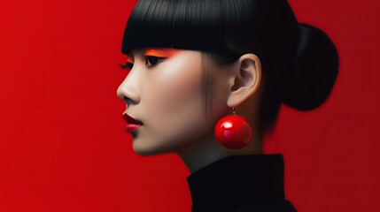 An illustration of a fashion portrait  combined with abstract art., AI Generated.