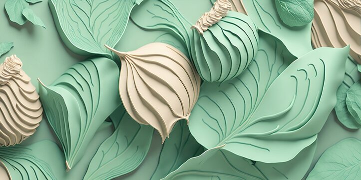 Leaf in mint color abstract background.