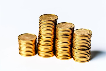 Stack of golden coins isolated on white background