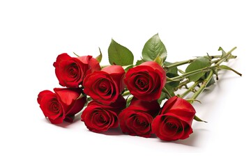 Elegant Bouquet Of Red Roses On White Background