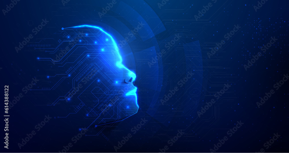 Fototapete artificial intelligence. ai. human head with digital brain processing. futuristic cyber technology. 