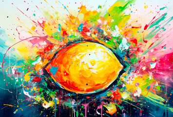 abstract colorful background with lemon ans paint splashes