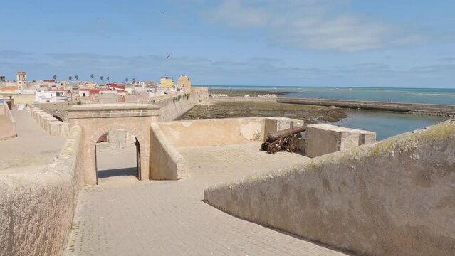 Expansive Cityscape: El Jadida's Fortification Ramparts, Embracing the Coastline, Morocco