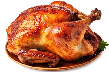 Freshly Baked Whole Chicken On White Background