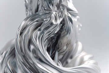 Abstract wave curling silver organic body 3D concept background,Silver and Distressed Silver inside twisted waves defocus,close up of silver metal