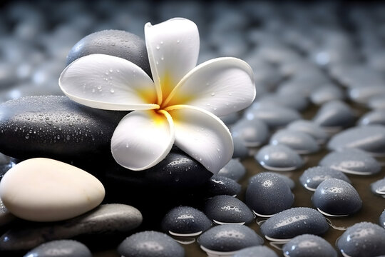 spa stones and frangipani flower