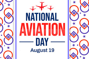 Aviation day background design with planes and typography, patriotic backdrop. August 19 is observed as aviation day