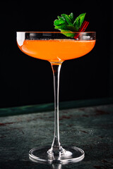 Old Cuban alcoholic cocktail drink with white rum, lime juice, sparkling wine, syrup, bitter, mint 