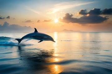 An image of a transparent sea with dolphins gracefully swimming through the water.