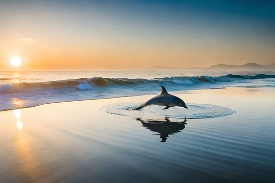 An image of a transparent sea with dolphins gracefully swimming through the water.
