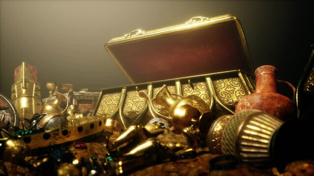 Treasure chest in a dark cave