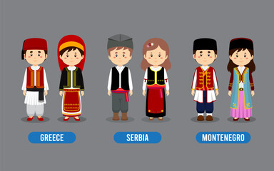 Set of European People Wearing Traditional Outfit