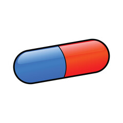 Illustration of a blue and red pill on a white background.