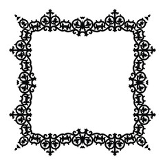 Black and white square frame with swirls. Vector clip art.
