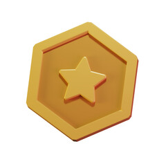 3D Render Illustration of fantazy golden coin with star in a middle. Game element.  Cartoon Style