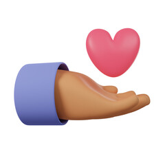 3D Render Illustration of Human Hand Holding Flying Heart. Cartoon Style