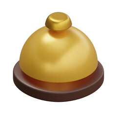 3D Render Illustration of golden service ring bell on a wooden stand