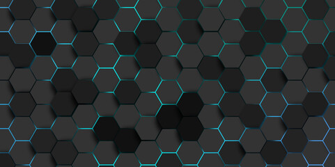 Hexagonal abstract metal background with light. Hexagonal gaming vector abstract tech background.
