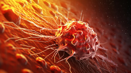 Concept of cancer cell attacking body cell, Generative AI.