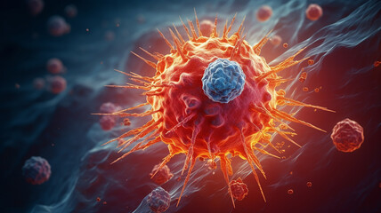 Concept of cancer cell attacking body cell, Generative AI. - obrazy, fototapety, plakaty