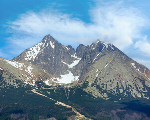 High Tatras spring view with snow on mountainside (Slovakia)