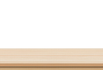 Empty brown wood table top isolated on white background . Template mock up for display of product