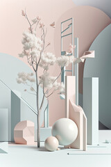 spring minimalist design pastel colors geometric shapes,illustration of a background
