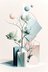 spring minimalist design pastel colors geometric shapes,illustration of a background