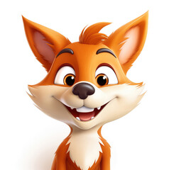 Cartoon fox mascot smiley face on white background