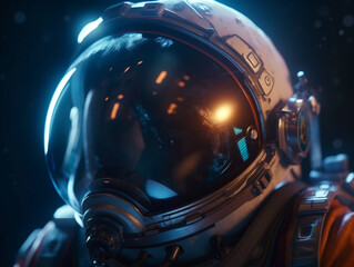 Naklejka premium closeup on the helmet of an empty astronaut suit, Generative AI