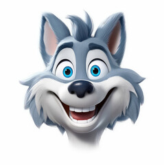 Cartoon wolf mascot smiley face on white background
