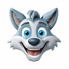 Cartoon wolf mascot smiley face on white background