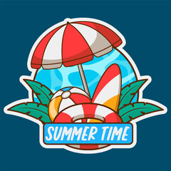 summertime sticker illustration design with various beach elements