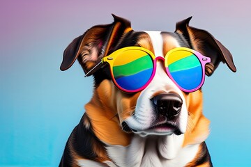 Fototapeta na wymiar Dog Head Portrait in Rainbow Glasses