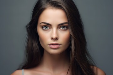 Fototapeta premium Natural beautiful woman studio portrait. Fictional person created with generative AI
