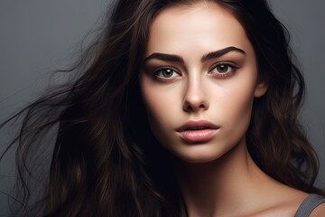 Fototapeta premium Natural beautiful woman studio portrait. Fictional person created with generative AI