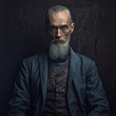 Fototapeta premium Serious man in classical studio portrait shot. fictional person created with generative AI
