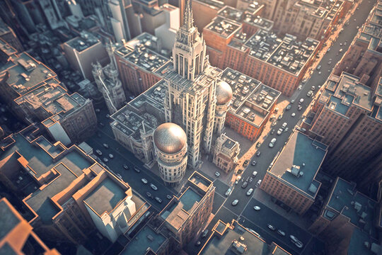 city skyline drone view