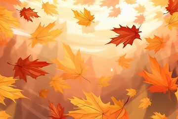 Naklejka na ściany i meble Falling autumn maple leaves on a natural background.