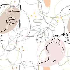 Woman Face line. Abstract drawing seamless pattern