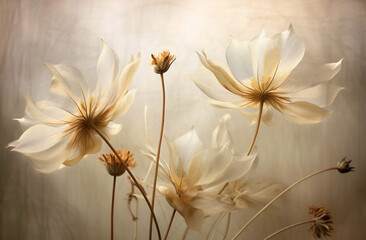 natural background beige layout floral flower nature vintage pastel minimal concept. Generative AI.