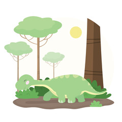 Cute Brontosaurus Walking Vector Illustrations