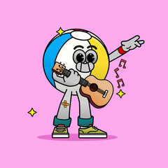 A ball playing guitar and dancing illustration vector. Illustration of a ball playing guitar and singing. Beach ball illustration. 