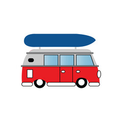van with a surf board